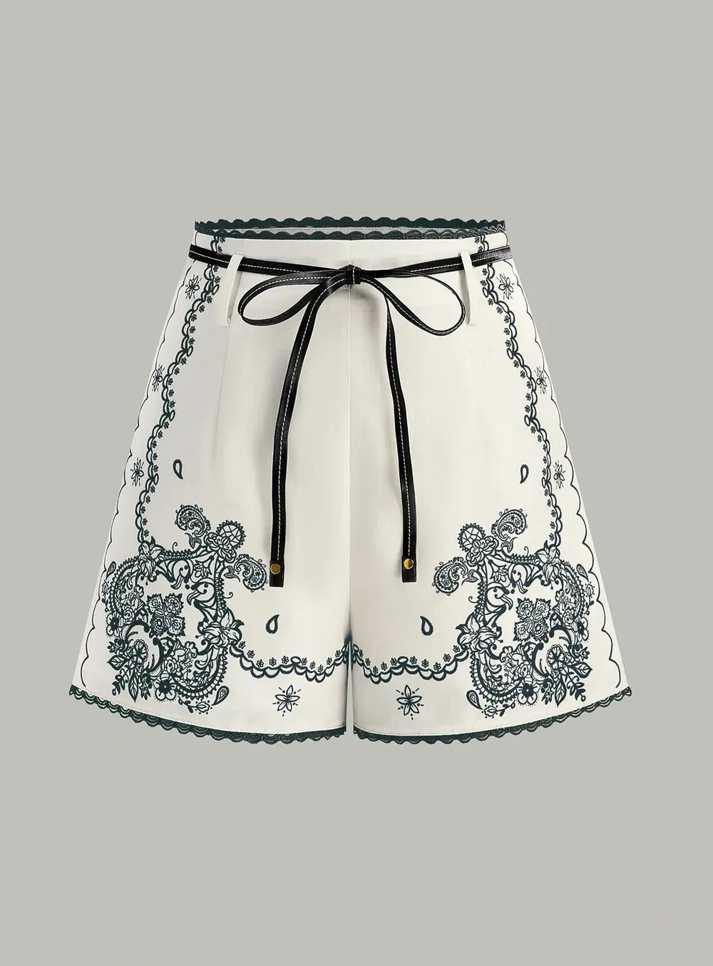 Floral Printed Suit Shorts with Lace Trims and Belt