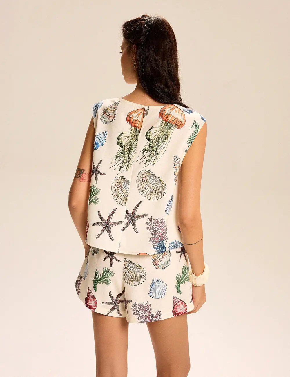 Seashell Print Sleeveless Top and Shorts Set