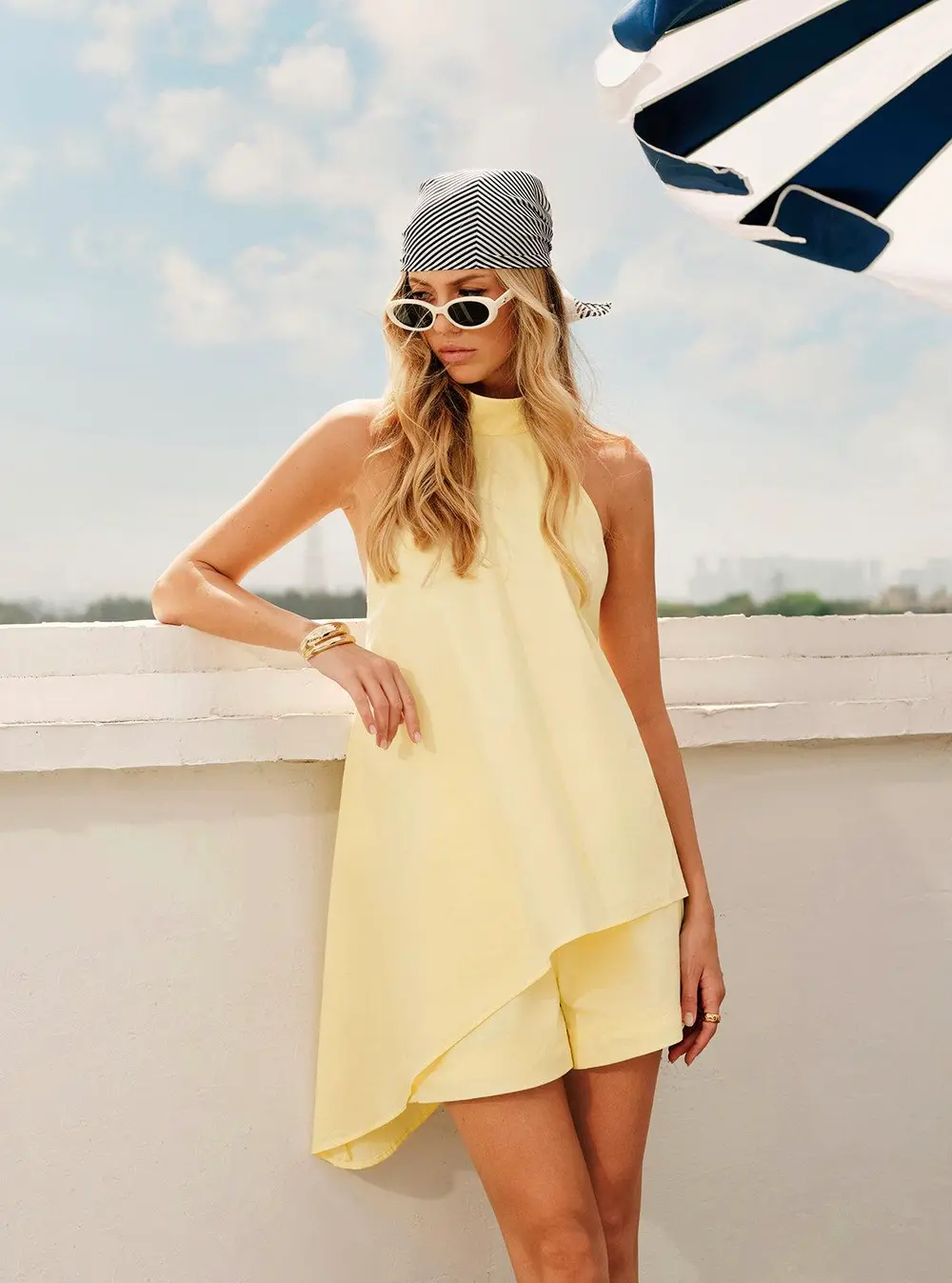 Button Asymmetrical Backless Shorts Set