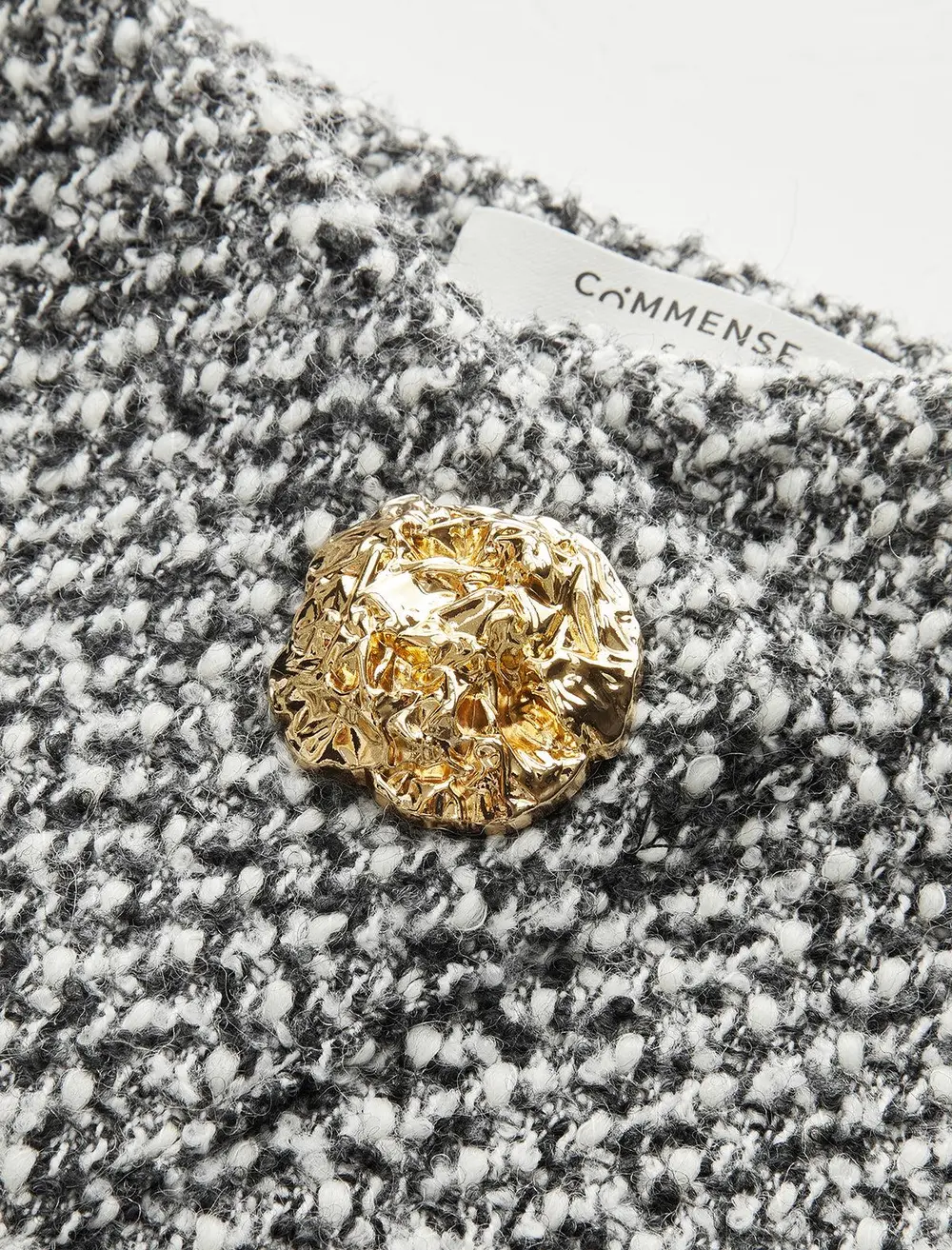 Metal Detail Tweed High-Waist Shorts