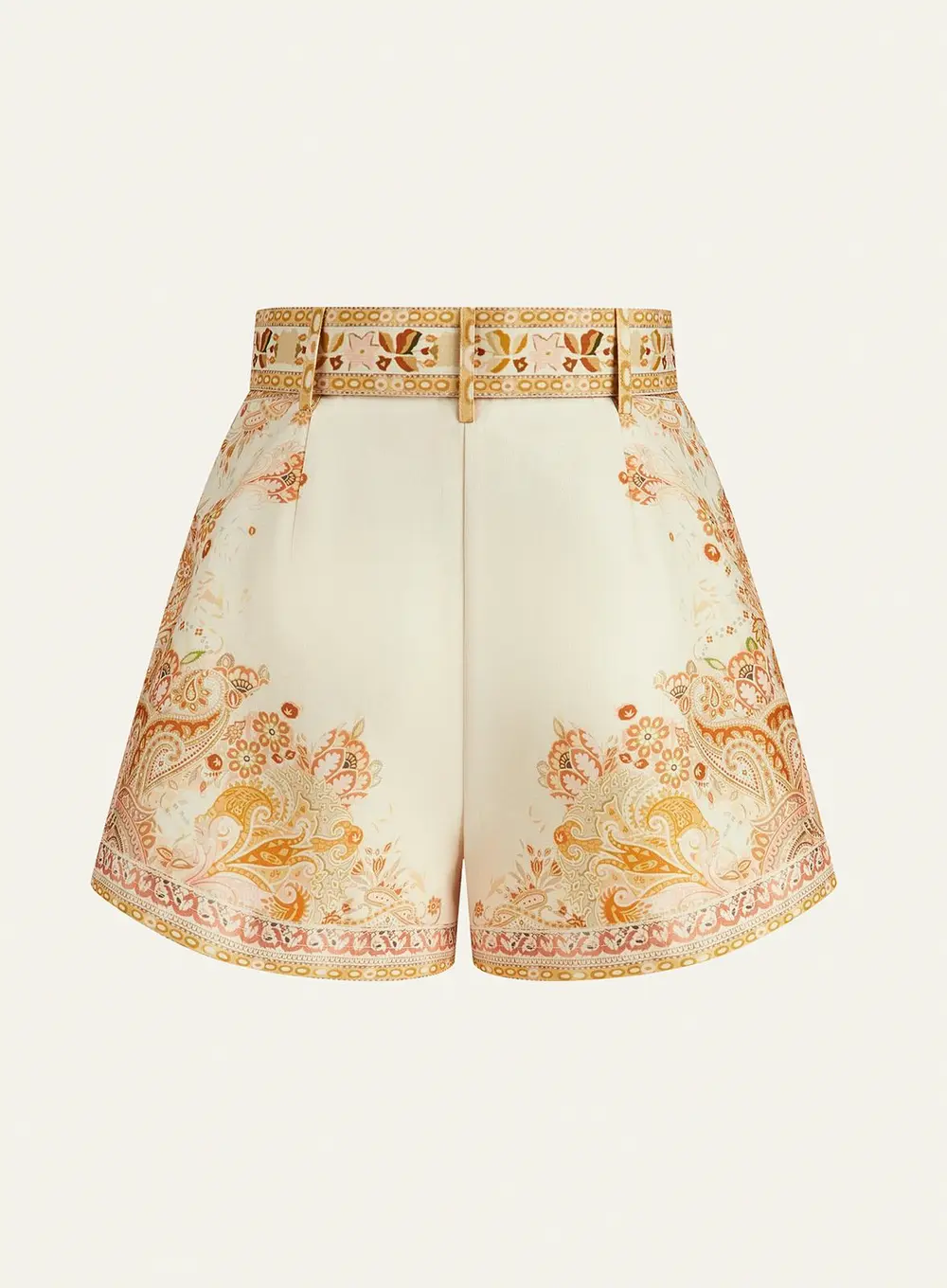 Belted Boho Print Tailored Shorts