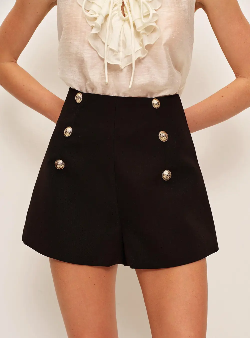 High-Waist Double-Breasted Button Shorts