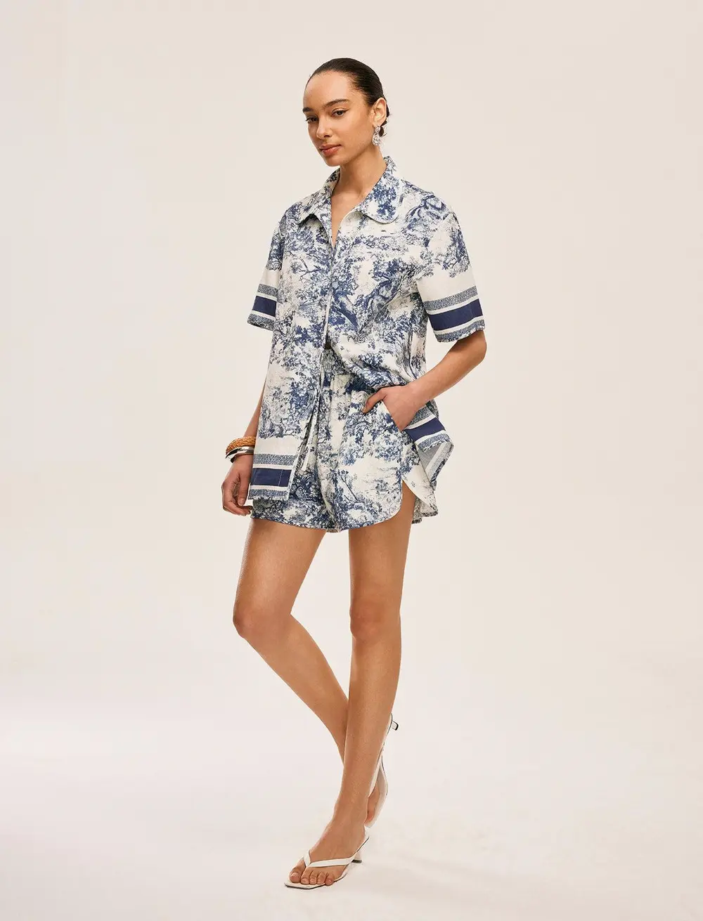 Printed Contrast Trim Shorts Set