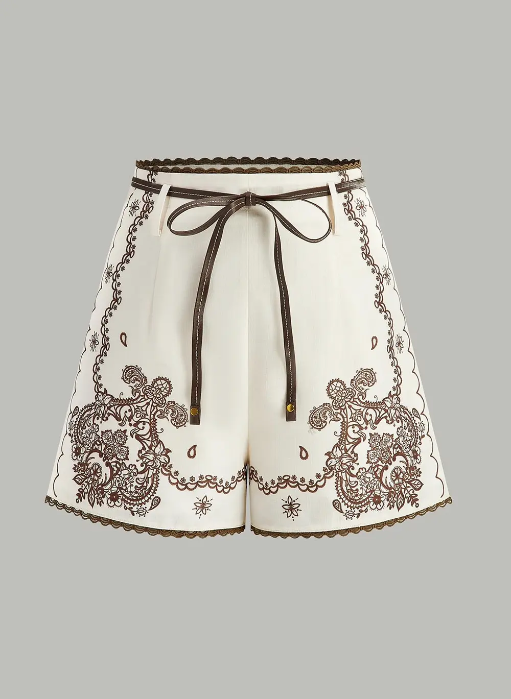 Floral Printed Suit Shorts with Lace Trims and Belt