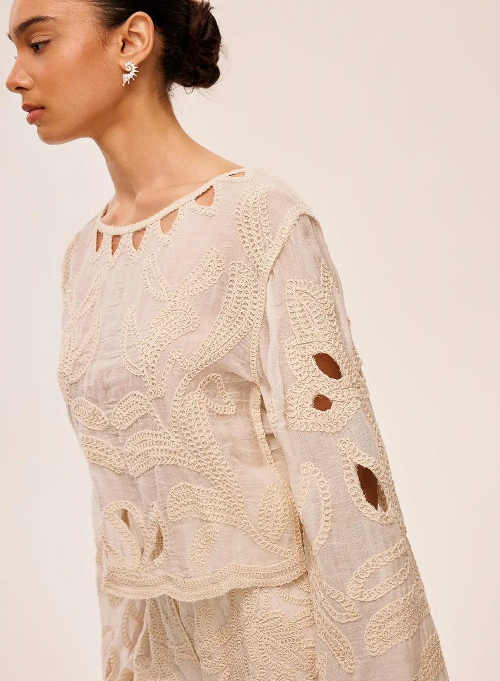 Embroidered Cut-Out Shorts Set