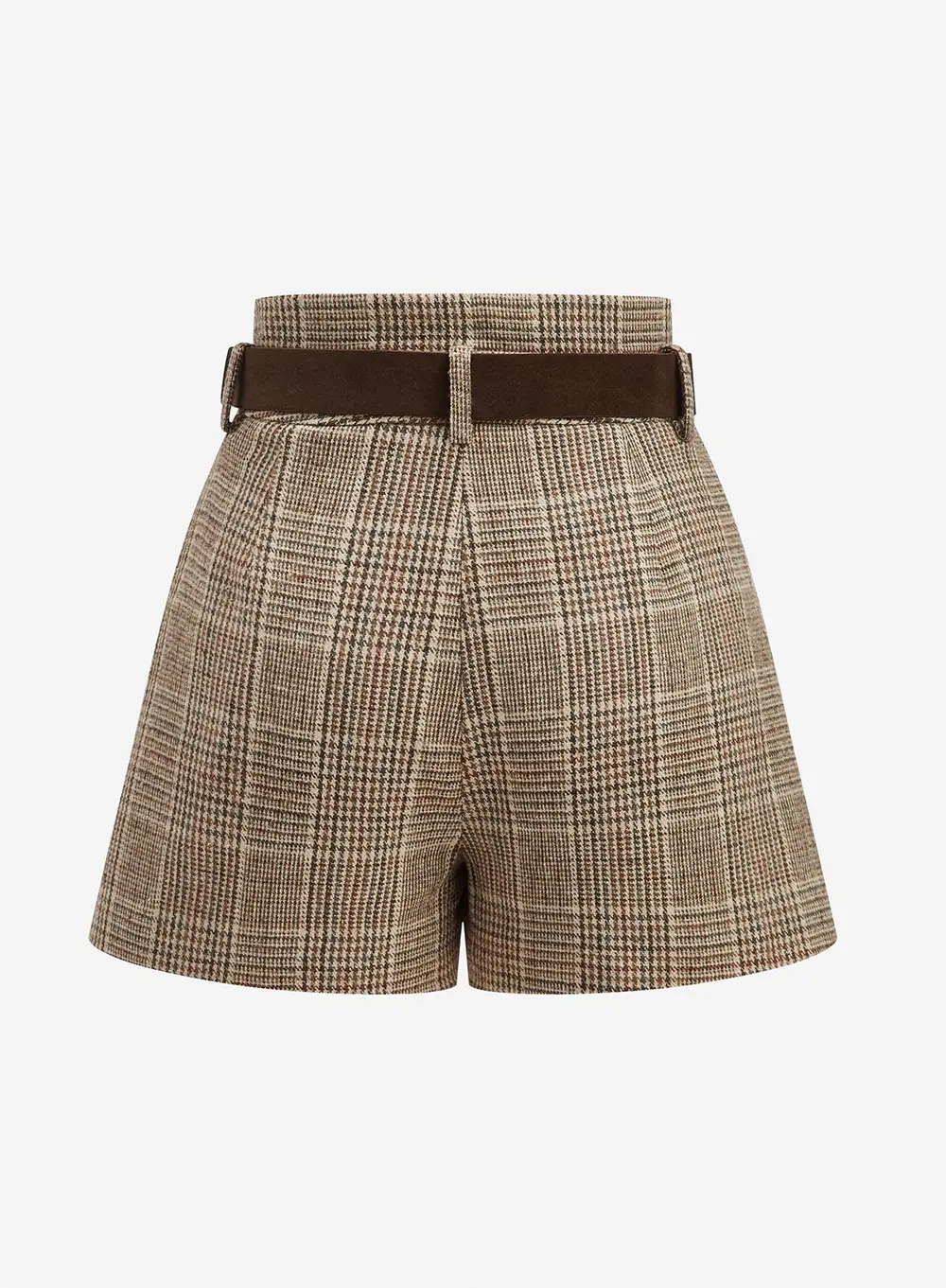 Belted High-Waist Houndstooth Tweed Shorts