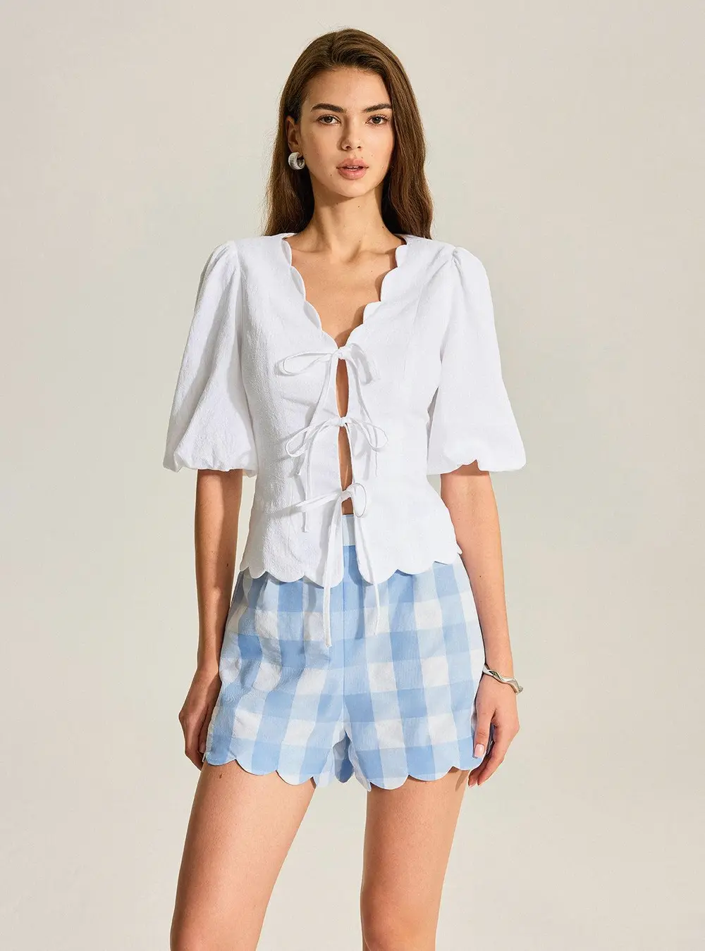 Gingham Scallop Hem Shorts