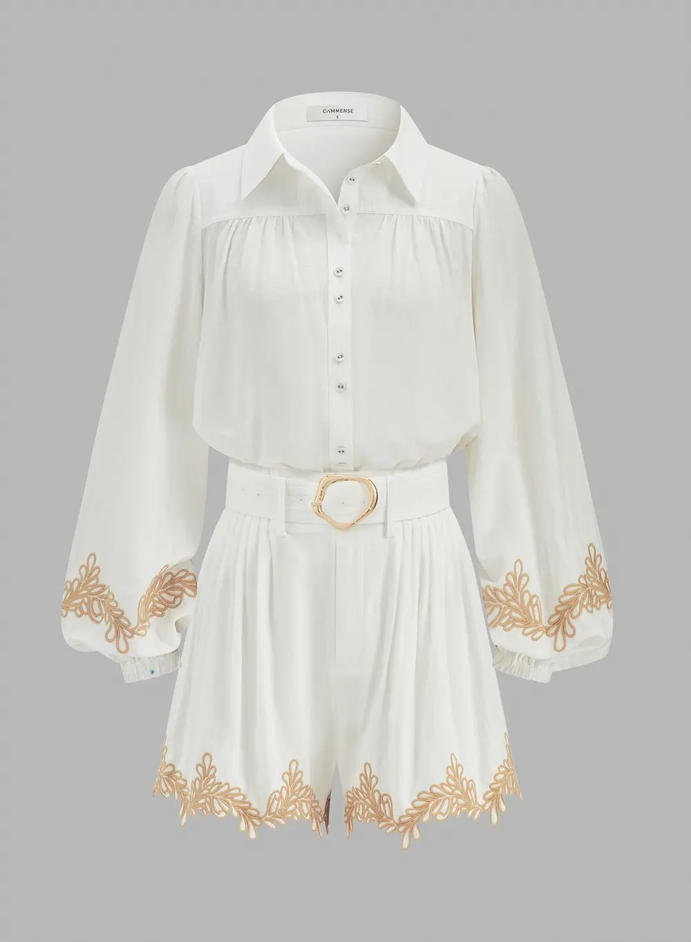 Cotton Embroidered Shirt & Belted Shorts Set