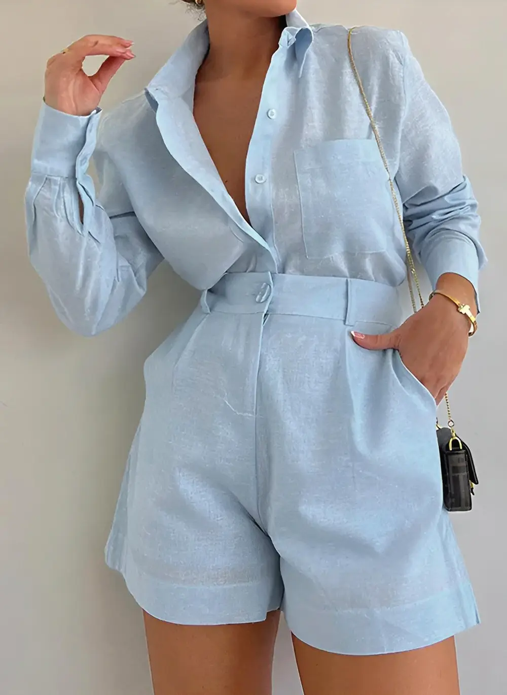 Long Sleeve Loose Shorts Set