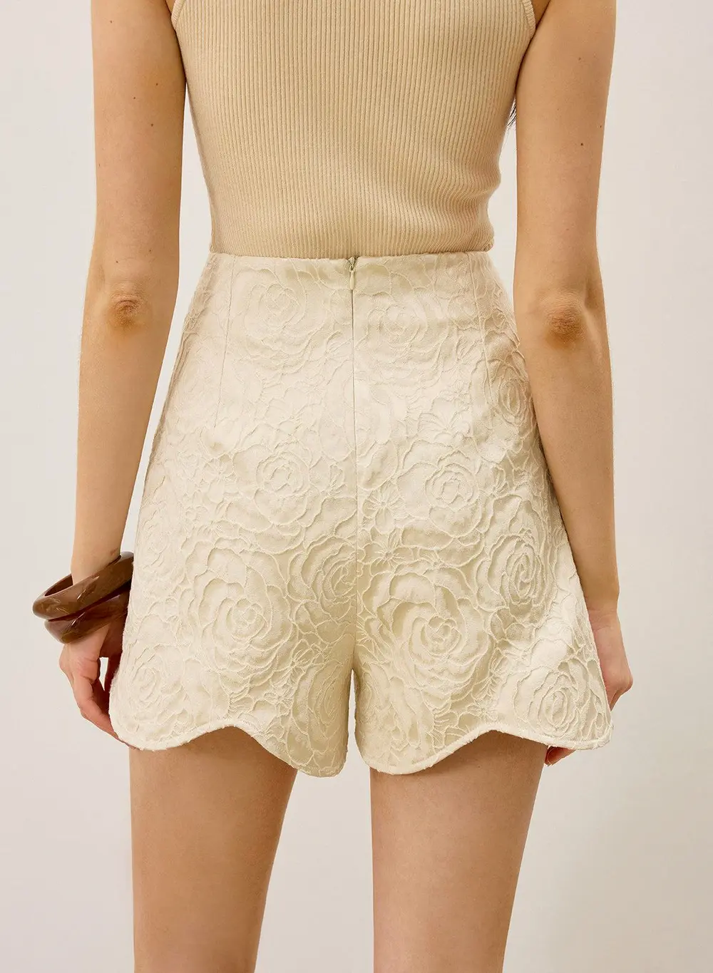 Wool-Blend Textured Jacquard Shorts with Metal Decor
