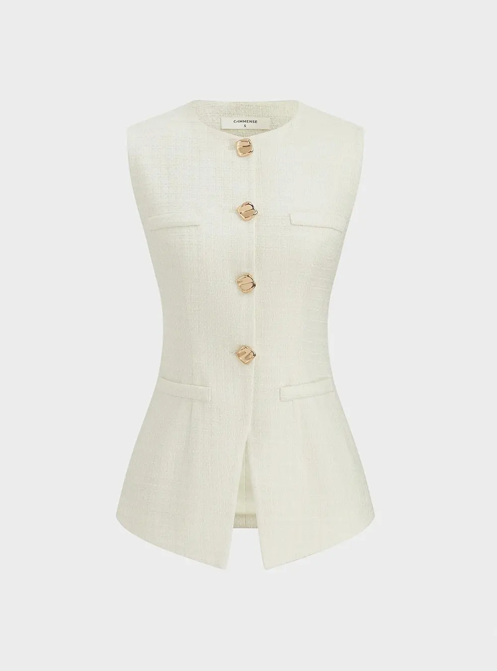 Metal Button Tweed Vest & Shorts Set