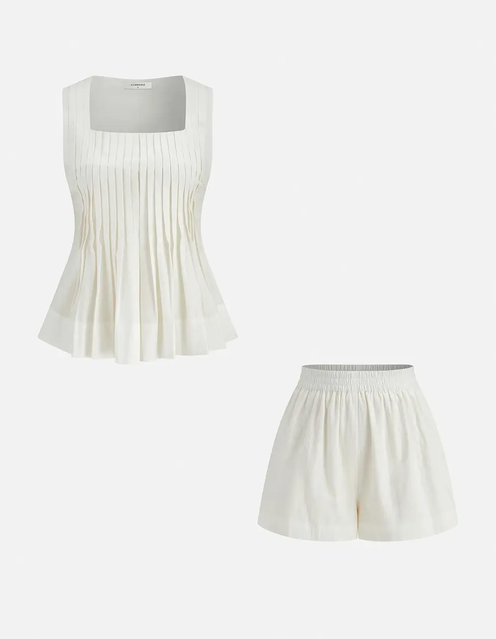 Square Neck Pleated Shorts Set