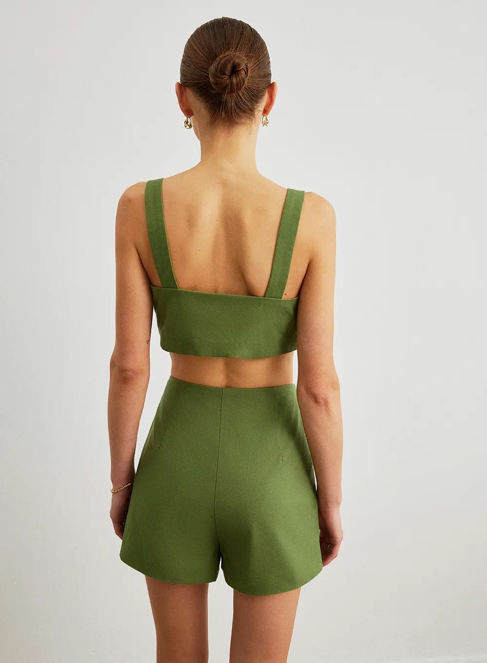 Cotton & Linen Floral Embroidery Metal Detail Shorts Set