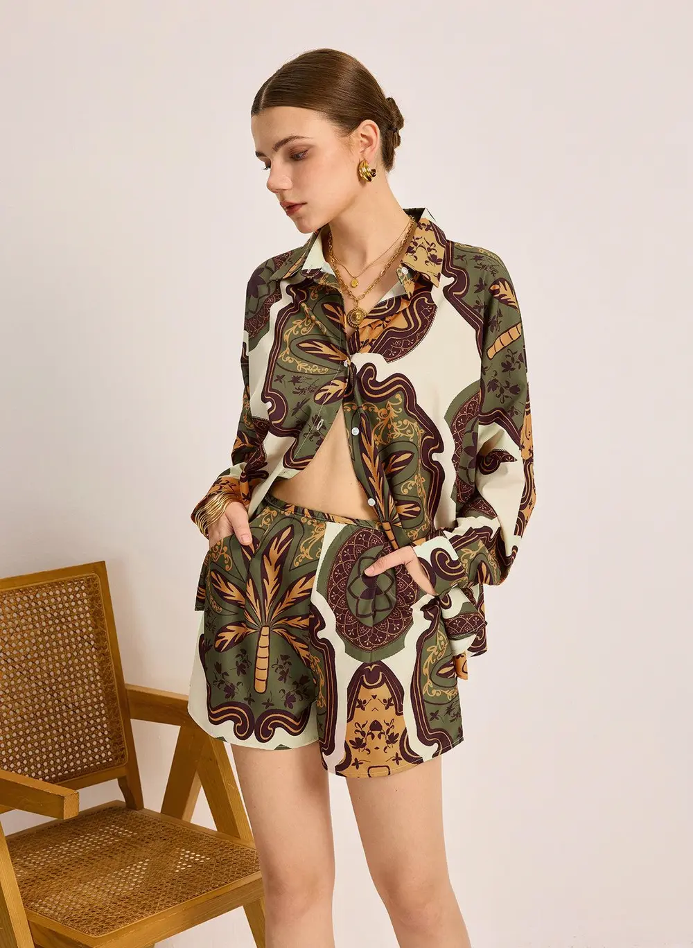Printed Shirt Shorts Set