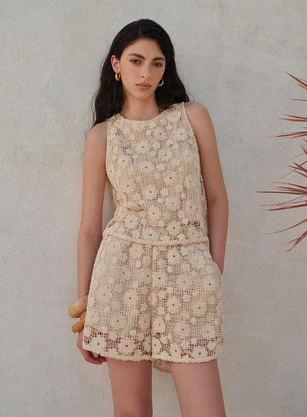 Floral Lace Sleeveless Shorts Set