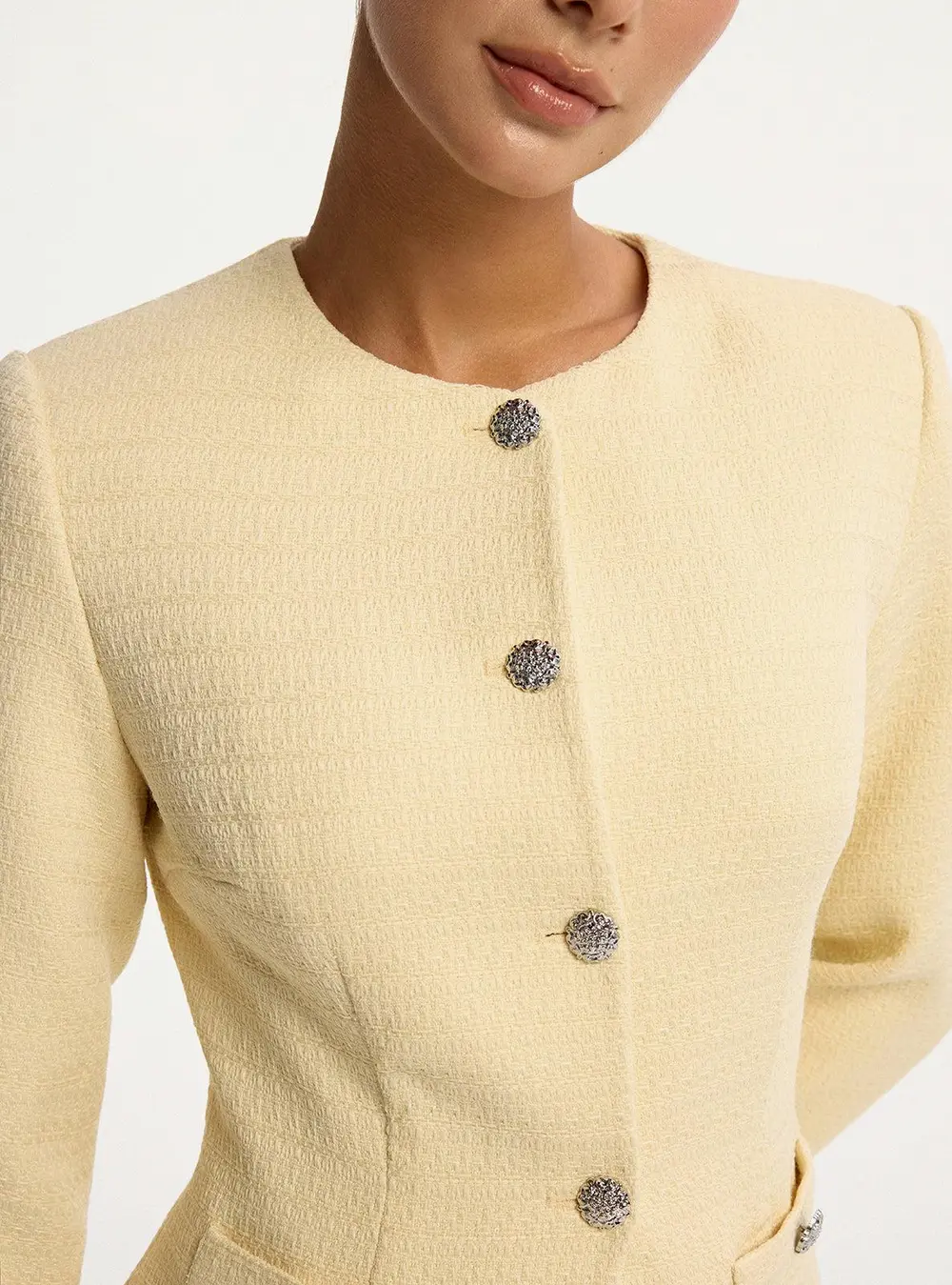 Metal Button Tweed Top and Shorts Set