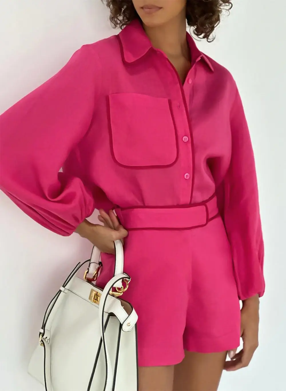 Cotton & Linen Contrast Trim Two Piece Shorts Set