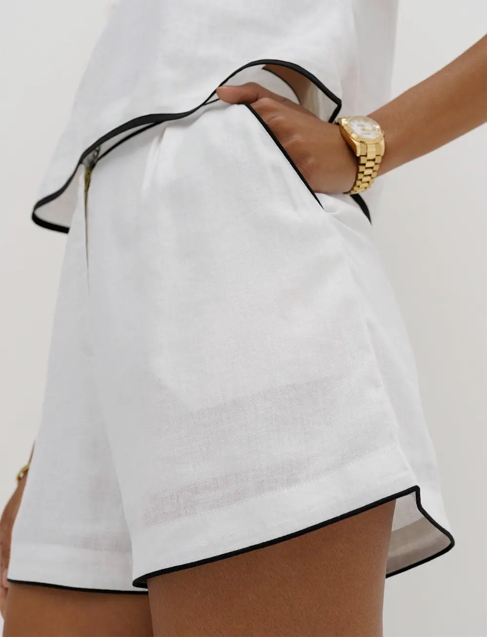 Pure Cotton Contrast Trim Shorts Set