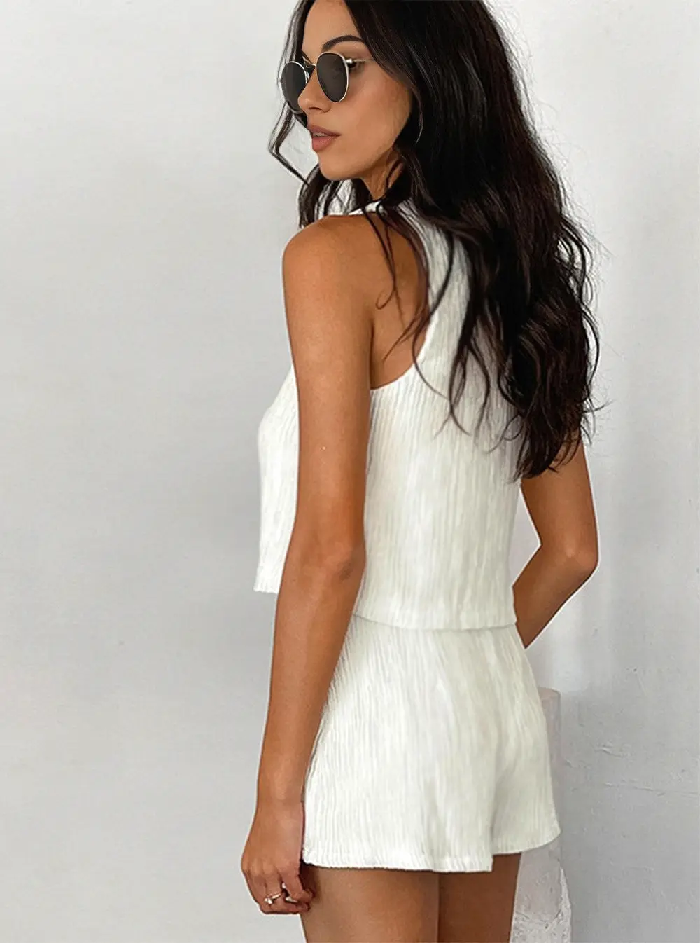 Solid Tie Front Vest With Shorts Set