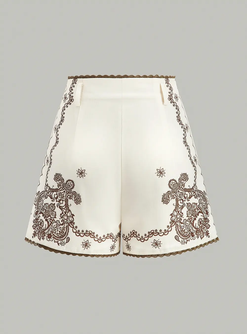 Floral Printed Suit Shorts with Lace Trims and Belt