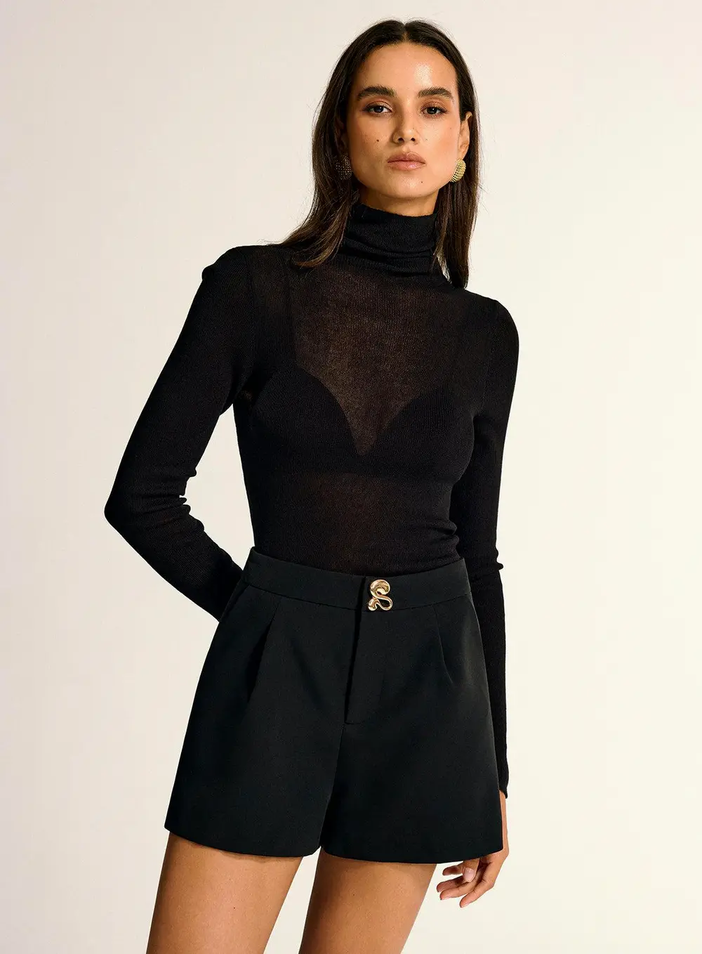 Metal Detail Mid-Waist Shorts