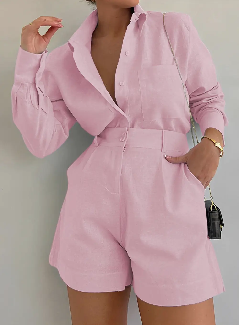 Long Sleeve Loose Shorts Set