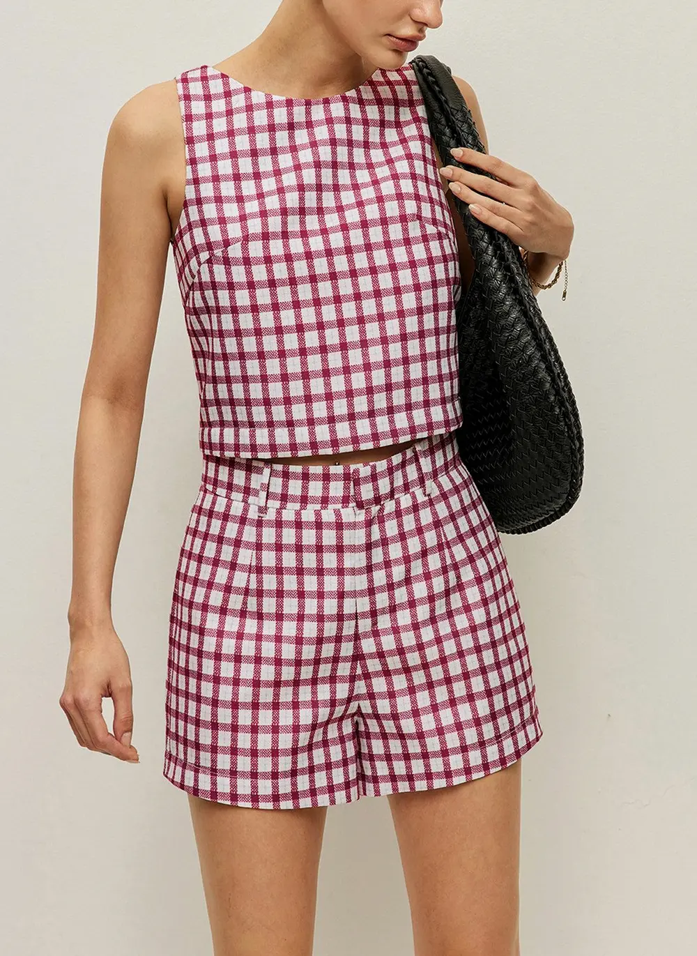Checkerboard Sleeveless Crop Top With Shorts Set