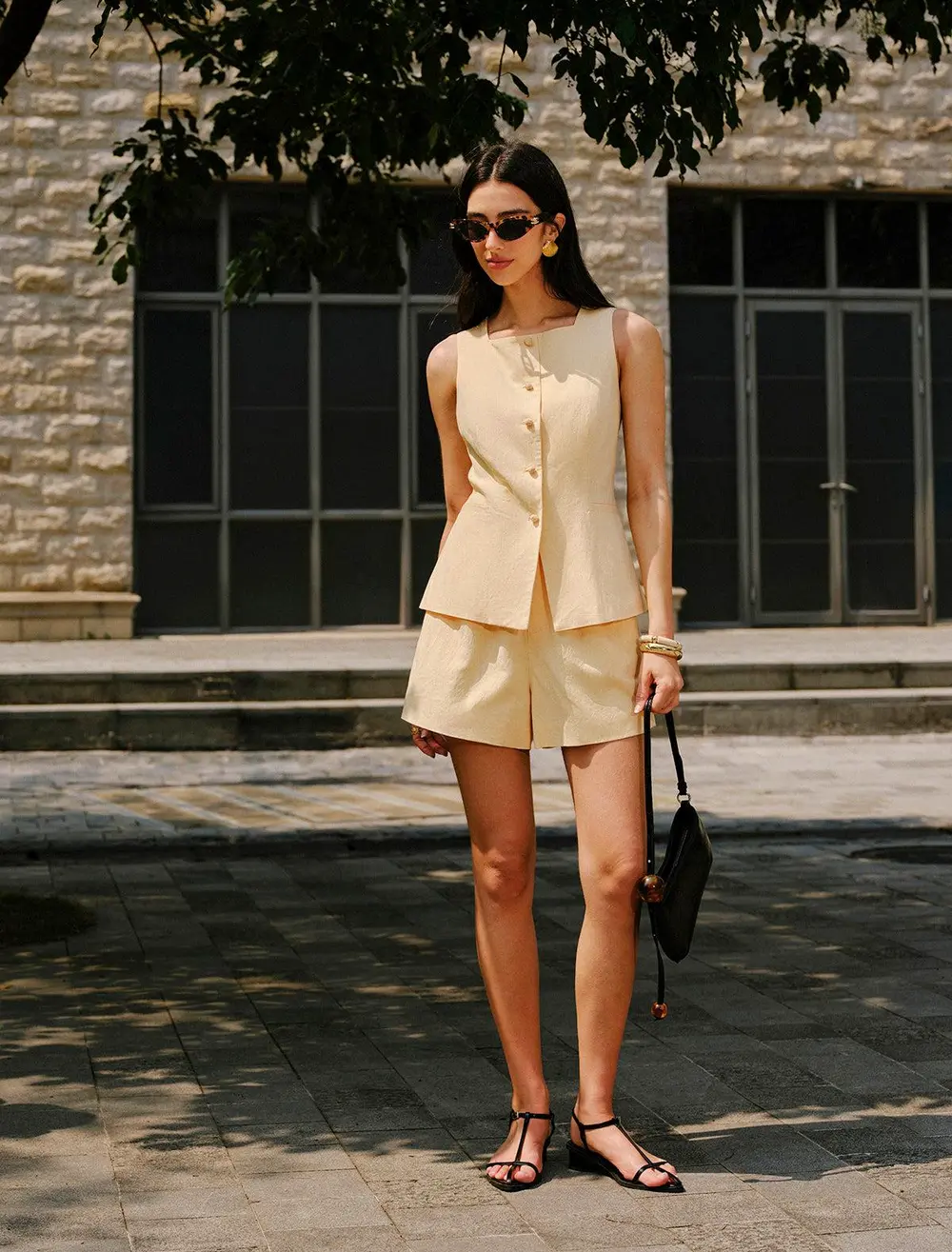 Cotton & Linen Pocket Detail Shorts Set