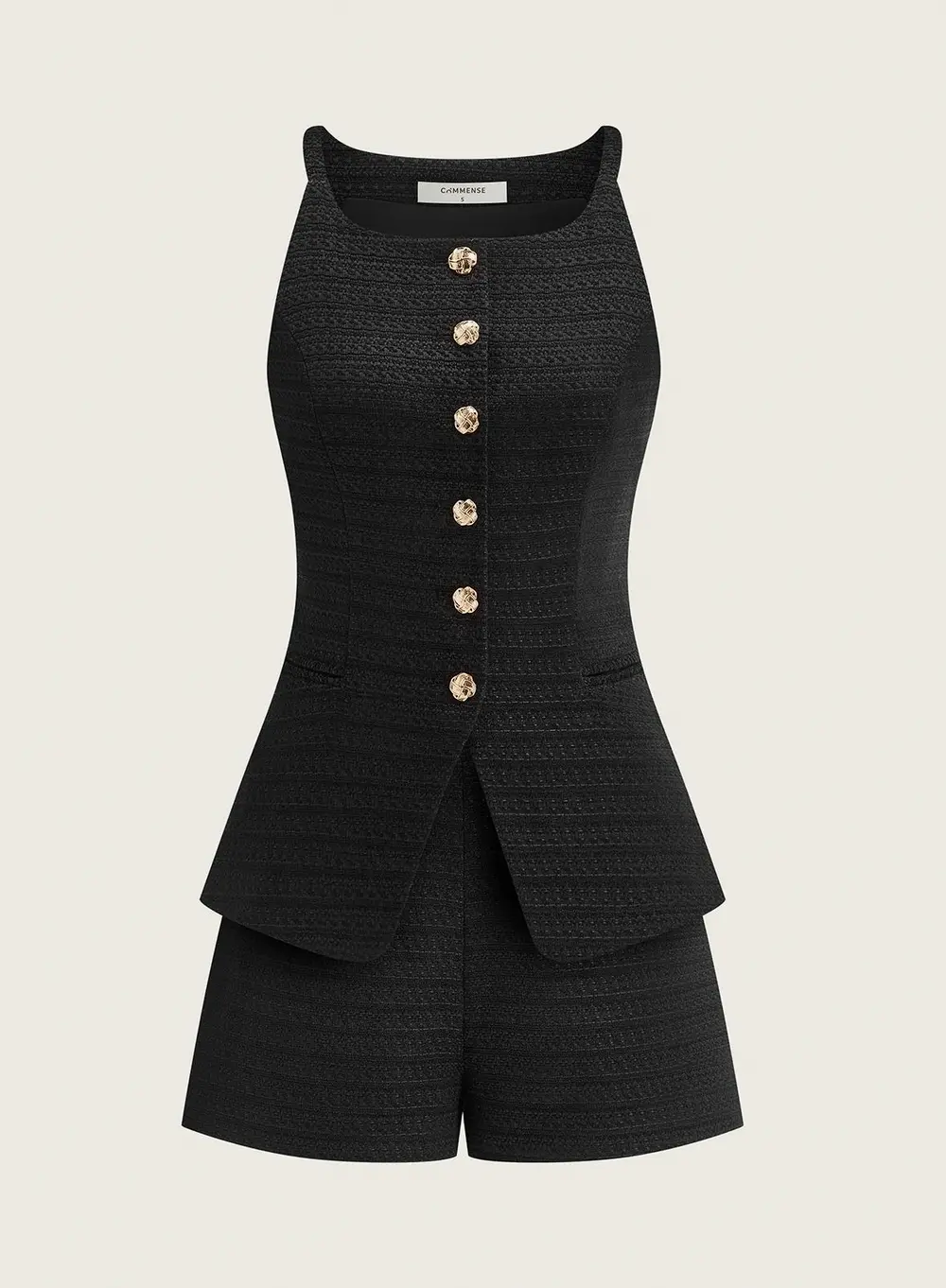 Pocketed Tweed Metal Button Shorts Set