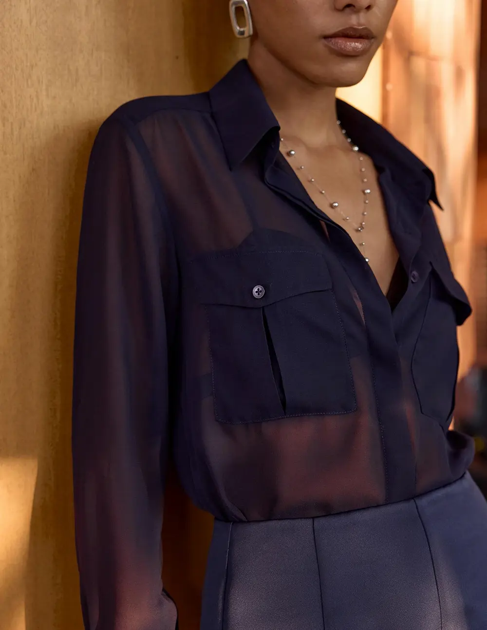 Sheer Shirt & Tailored Shorts Set