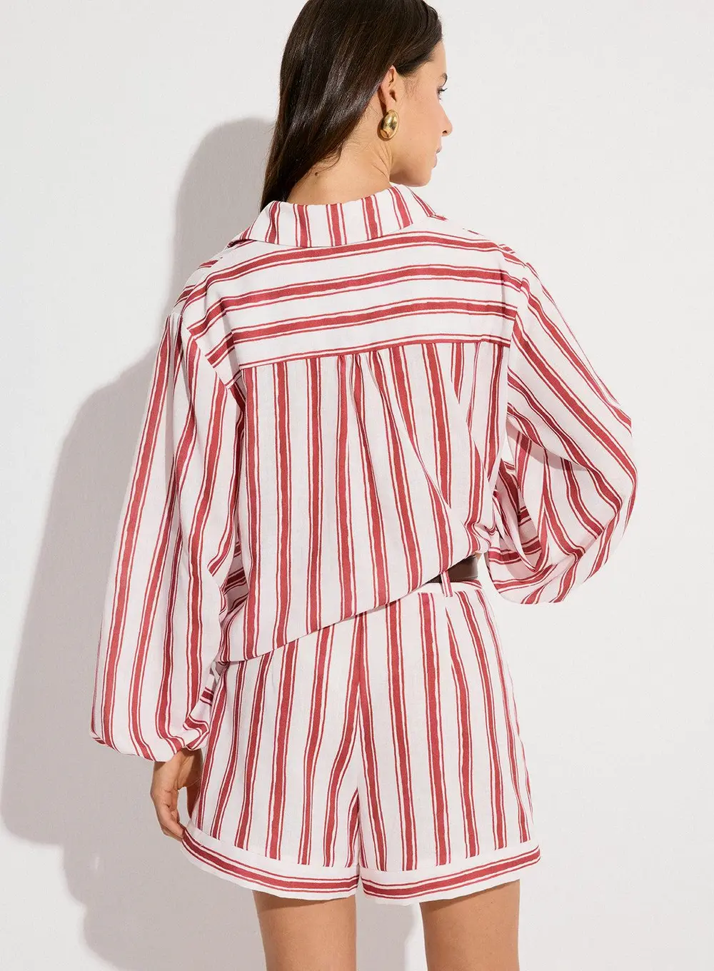 Pocketed Striped Shorts Set