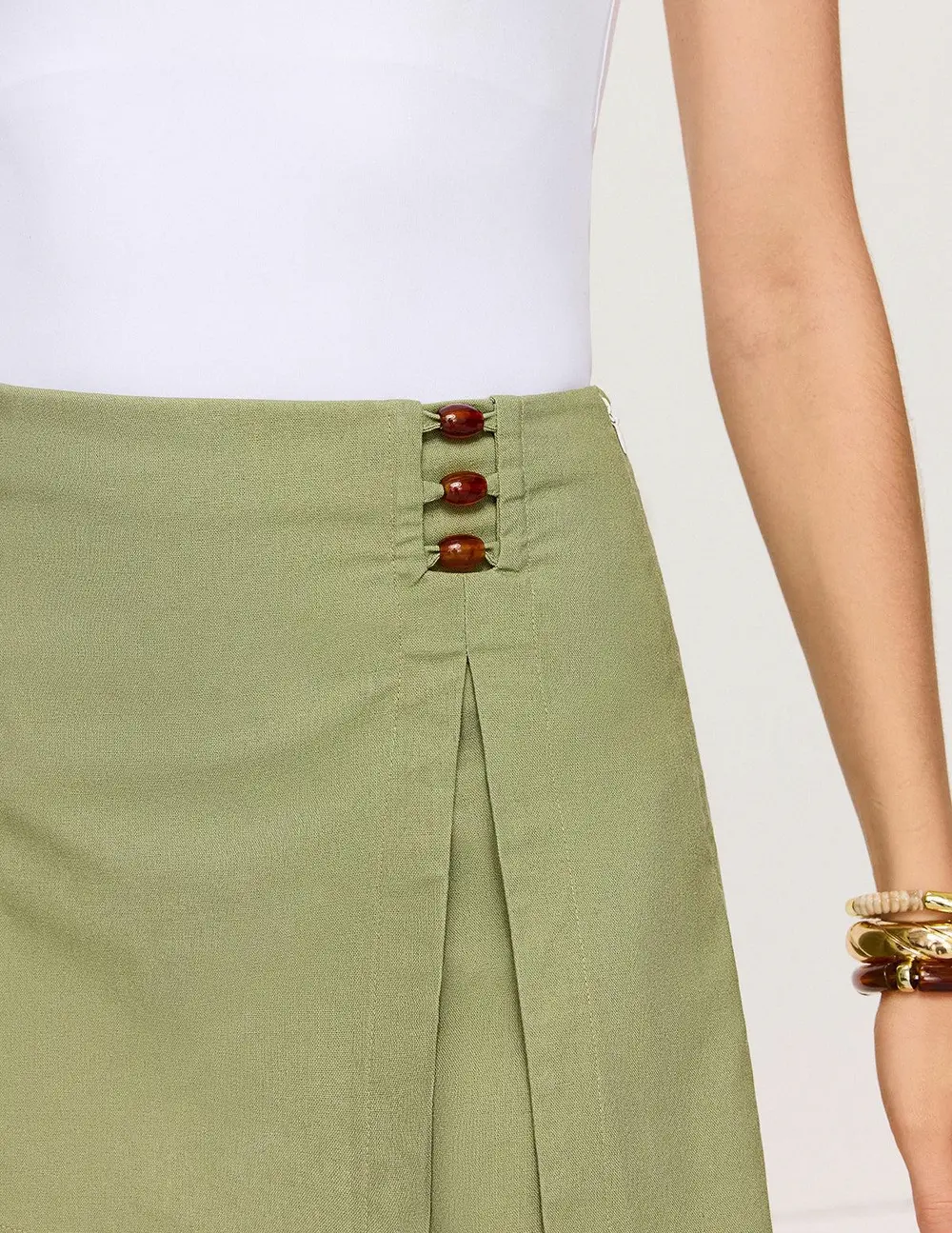 Cotton & Linen Asymmetrical Wrap-Front Skort