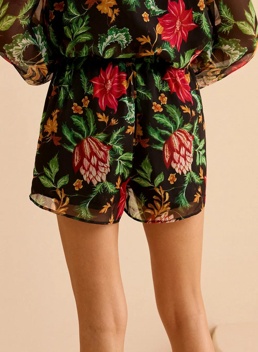 Chiffon Floral Print Elastic Waist Shorts