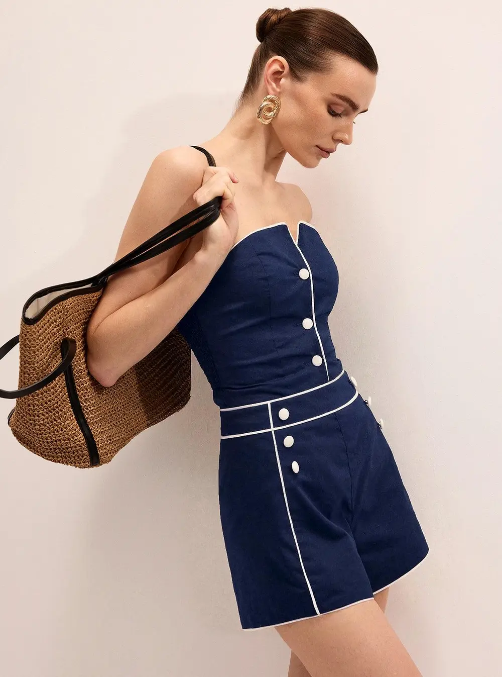 Casual Cotton Linen Strapless Top & Shorts Set