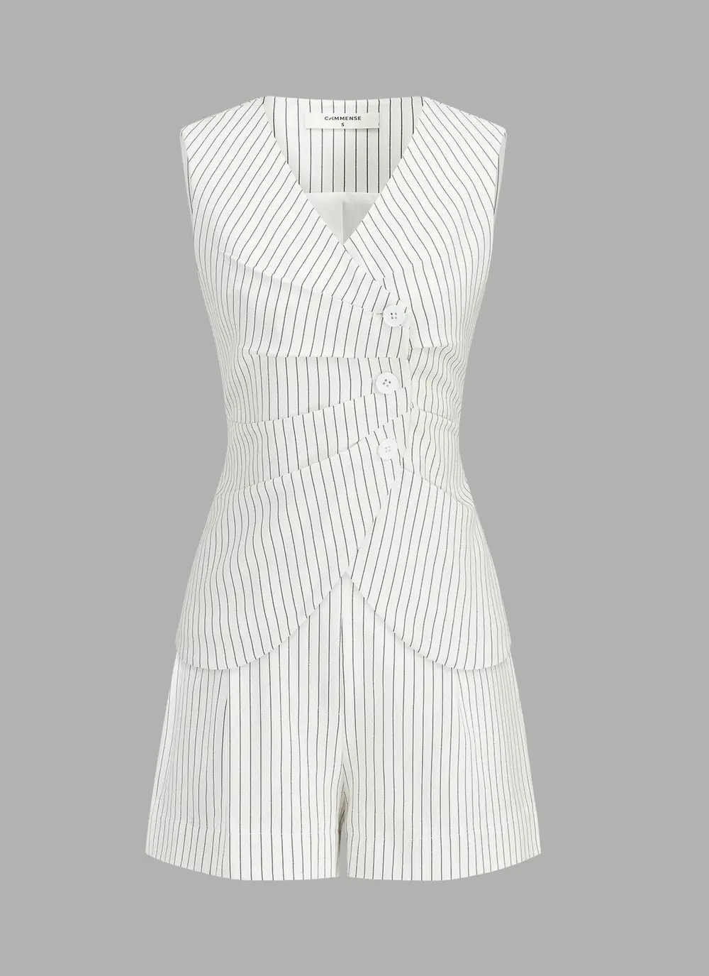 Pinstripe Asymmetric Button Vest & Shorts Set
