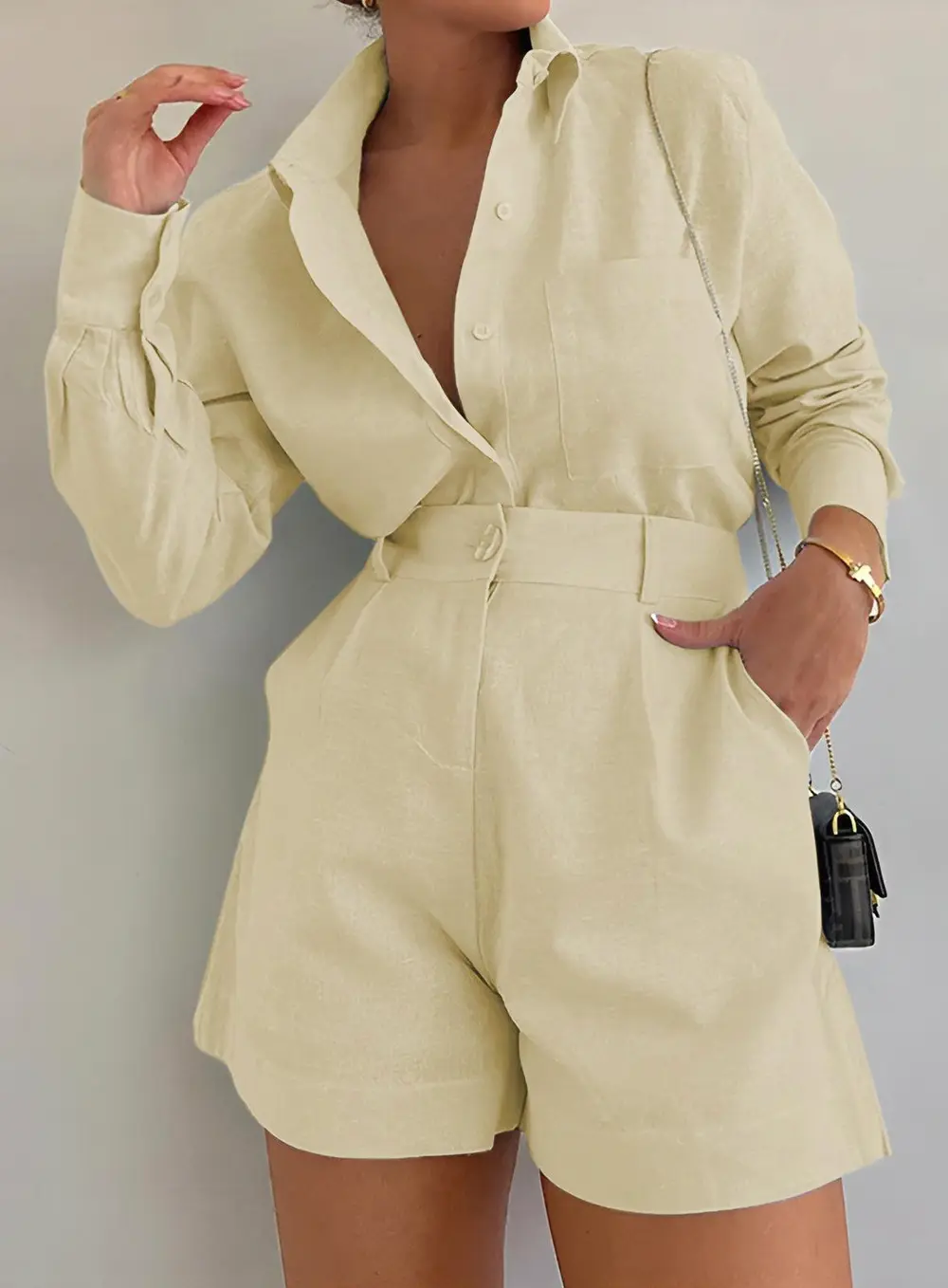 Long Sleeve Loose Shorts Set