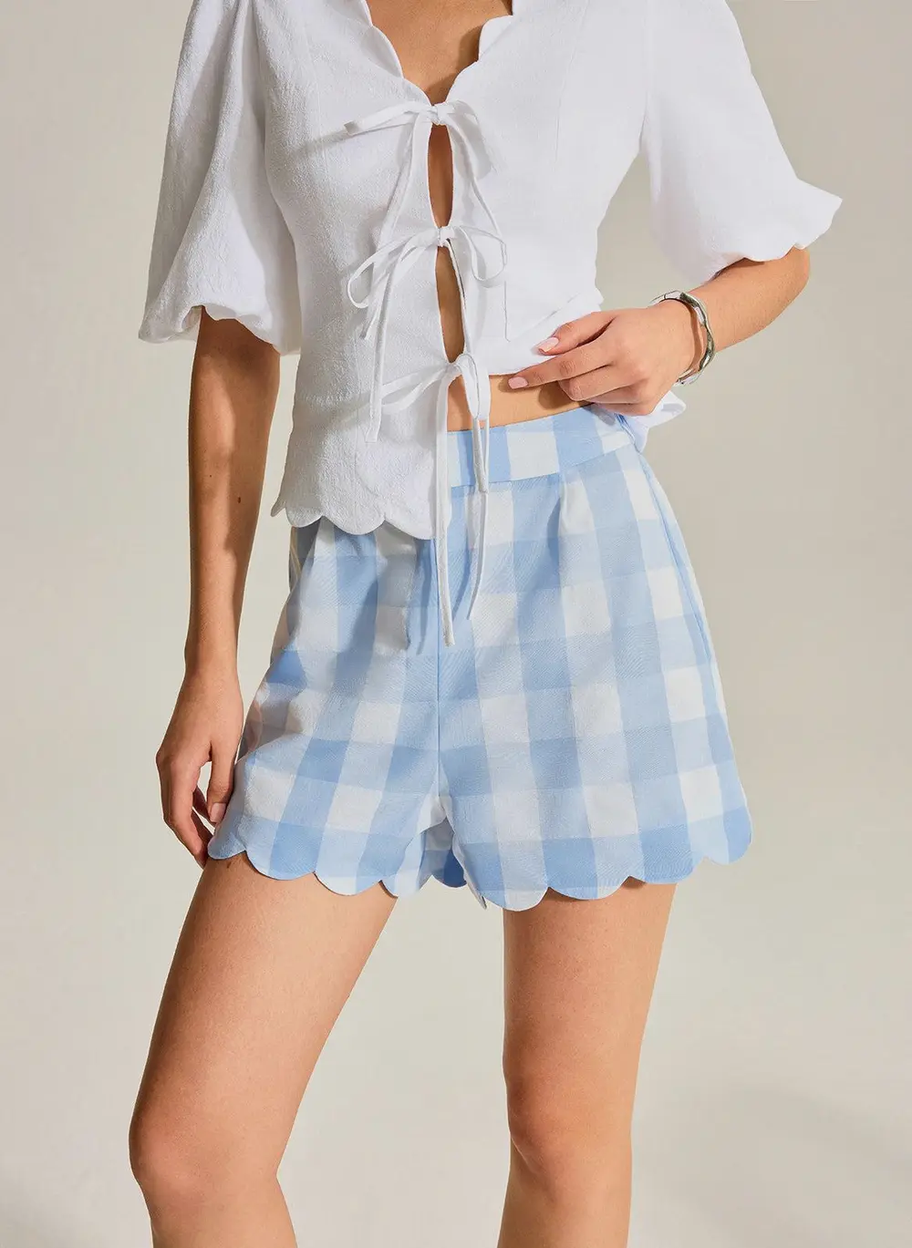 Gingham Scallop Hem Shorts