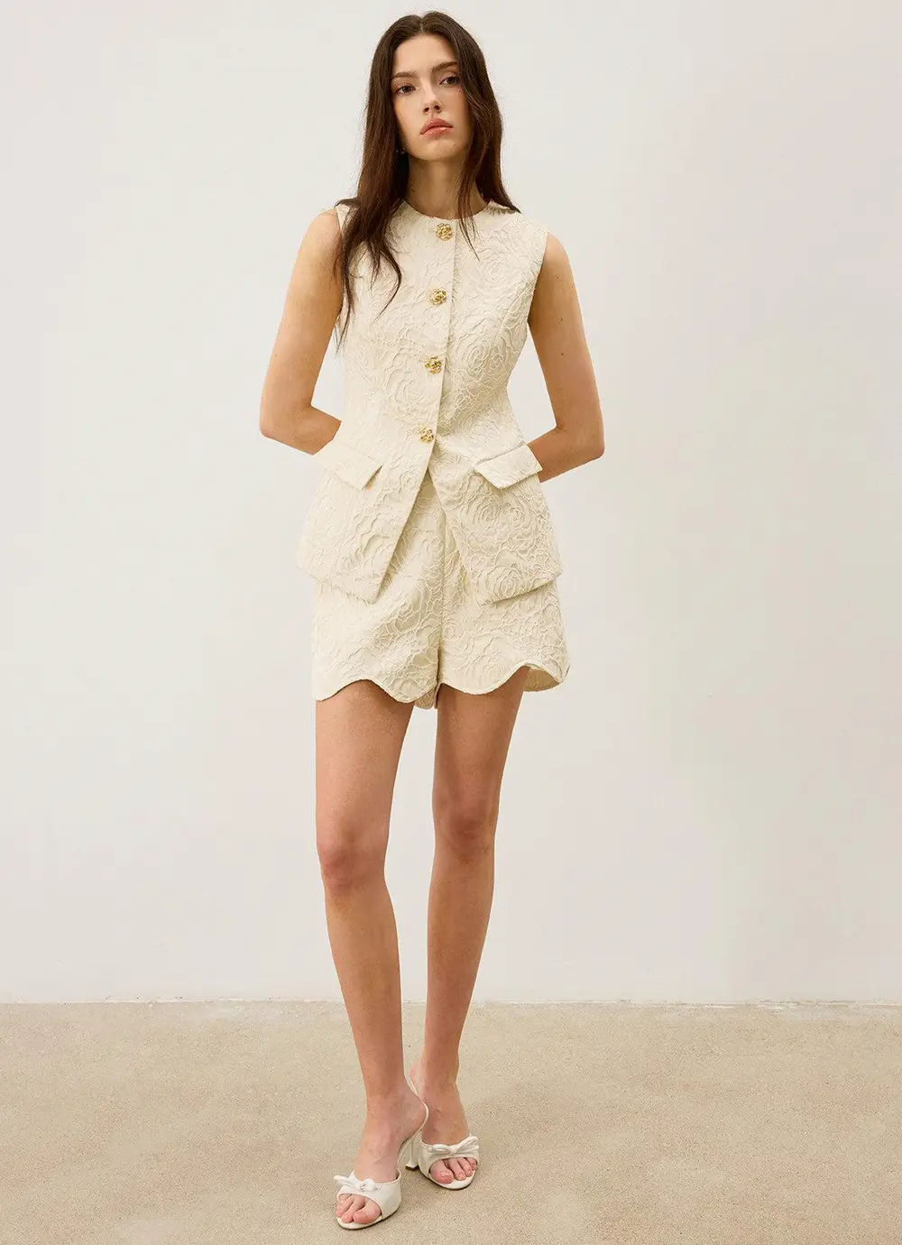 Wool-Blend Textured Jacquard Shorts with Metal Decor