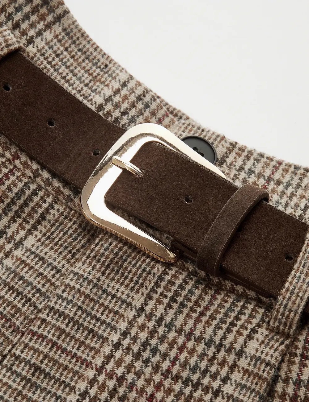 Belted High-Waist Houndstooth Tweed Shorts