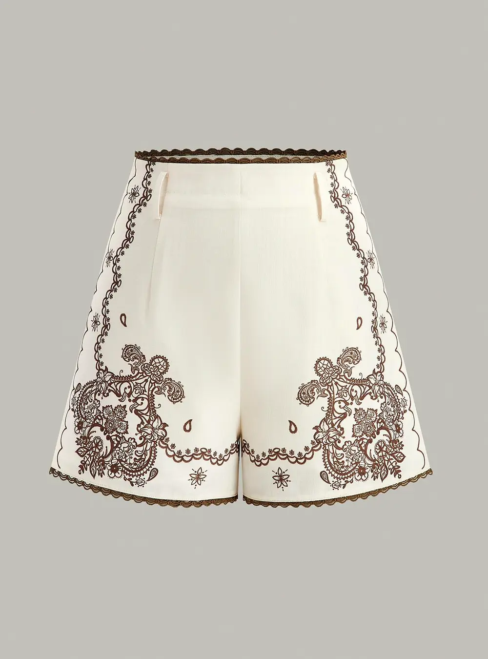 Floral Printed Suit Shorts with Lace Trims and Belt