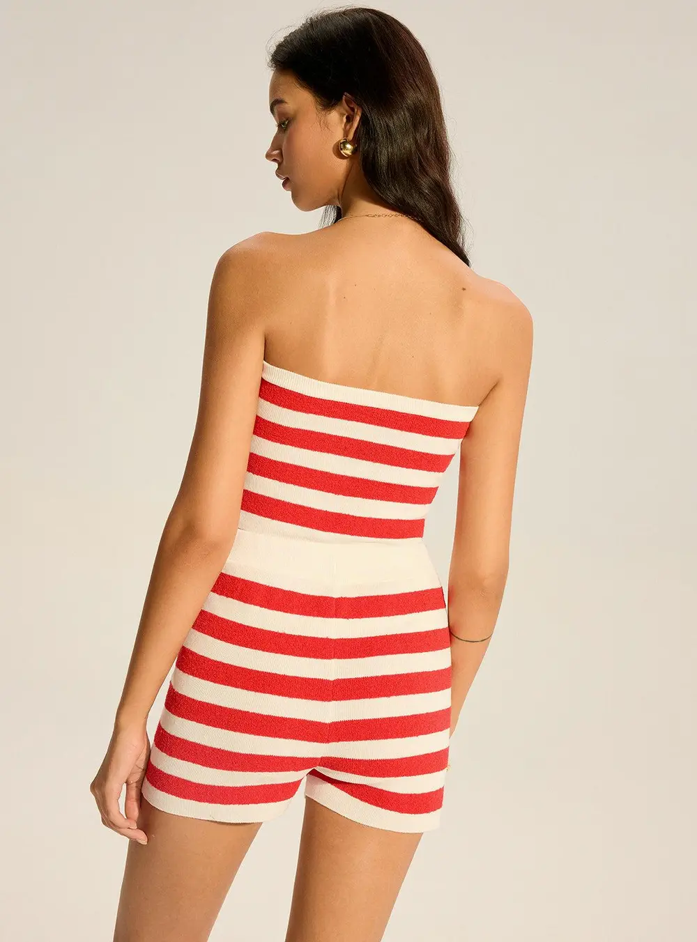 Striped Knit Strapless Top and Shorts Set