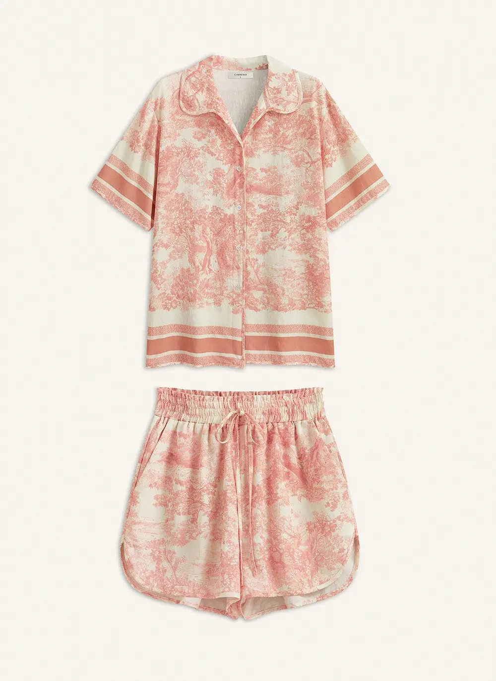 Printed Contrast Trim Shorts Set