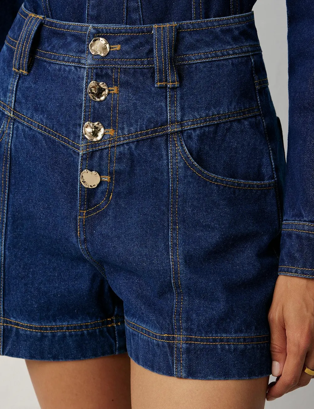 High-Waisted Button-Front Denim Short