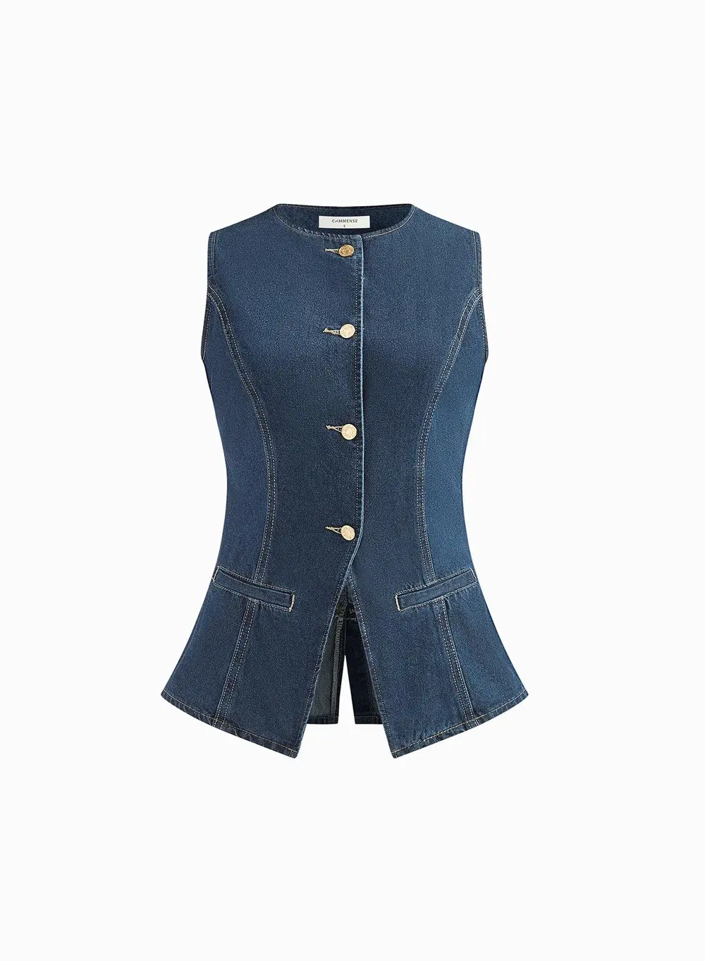 Denim Peplum Vest With Shorts Set