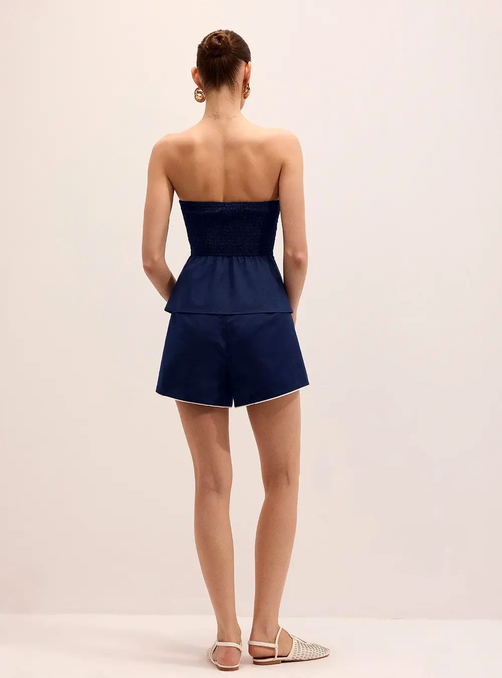 Casual Cotton Linen Strapless Top & Shorts Set