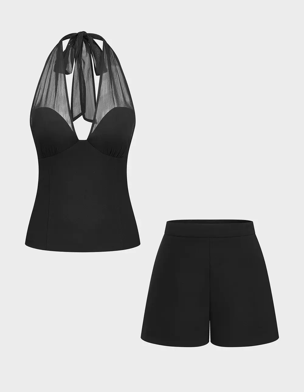 Sheer Halter Neck Top & Shorts Set