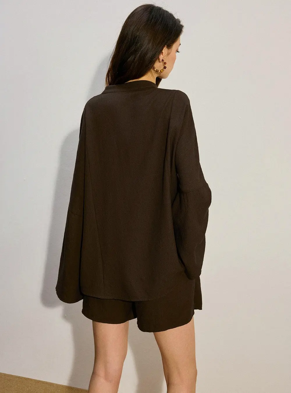 Pleated Button-Front Shorts Set