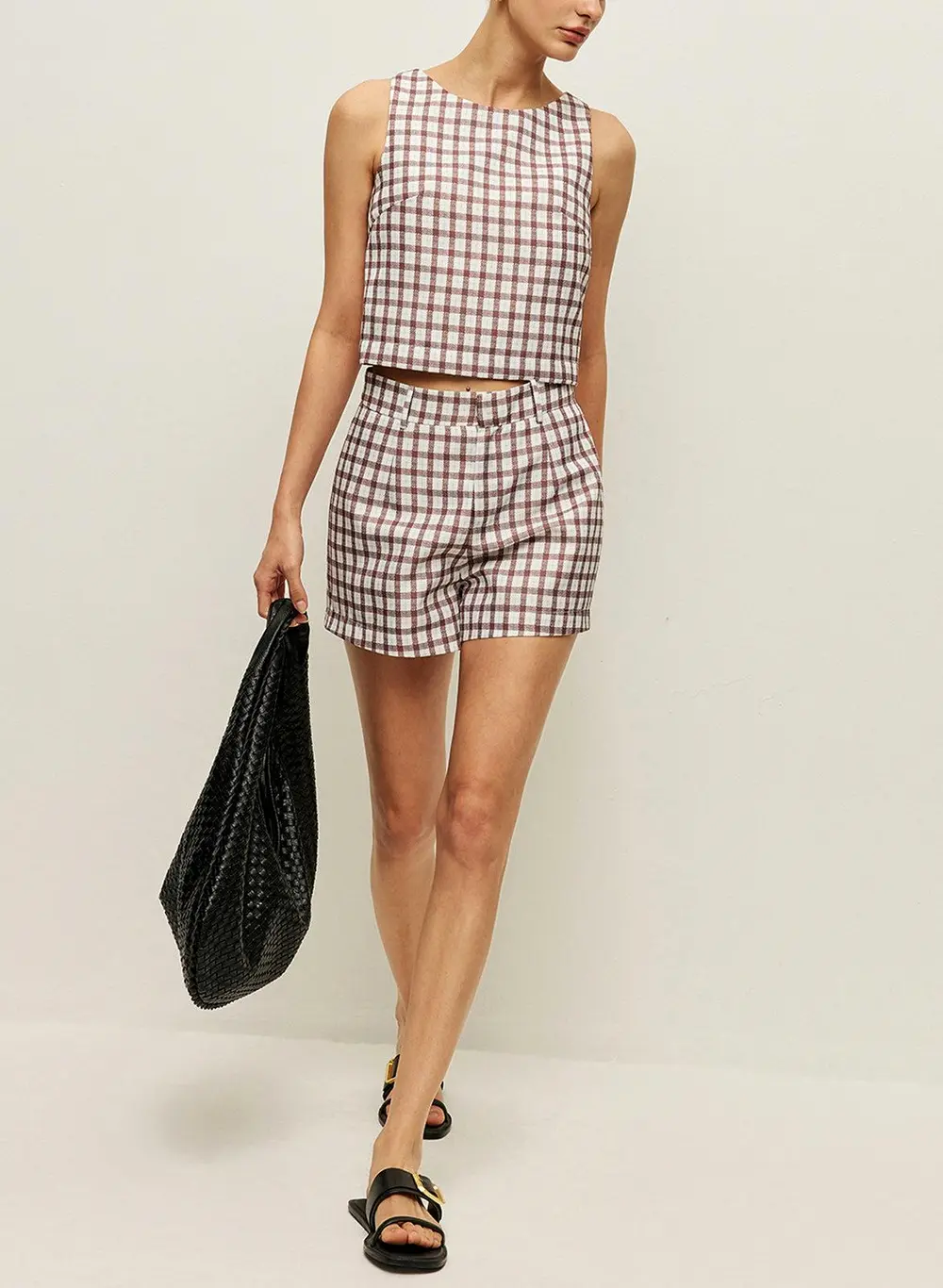 Checkerboard Sleeveless Crop Top With Shorts Set