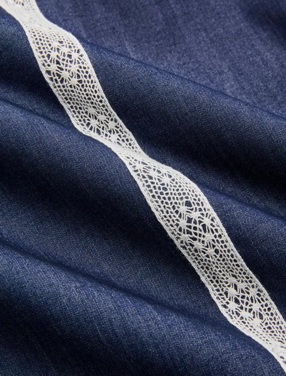 Lace Panel Faux Denim Shirt & Shorts Set