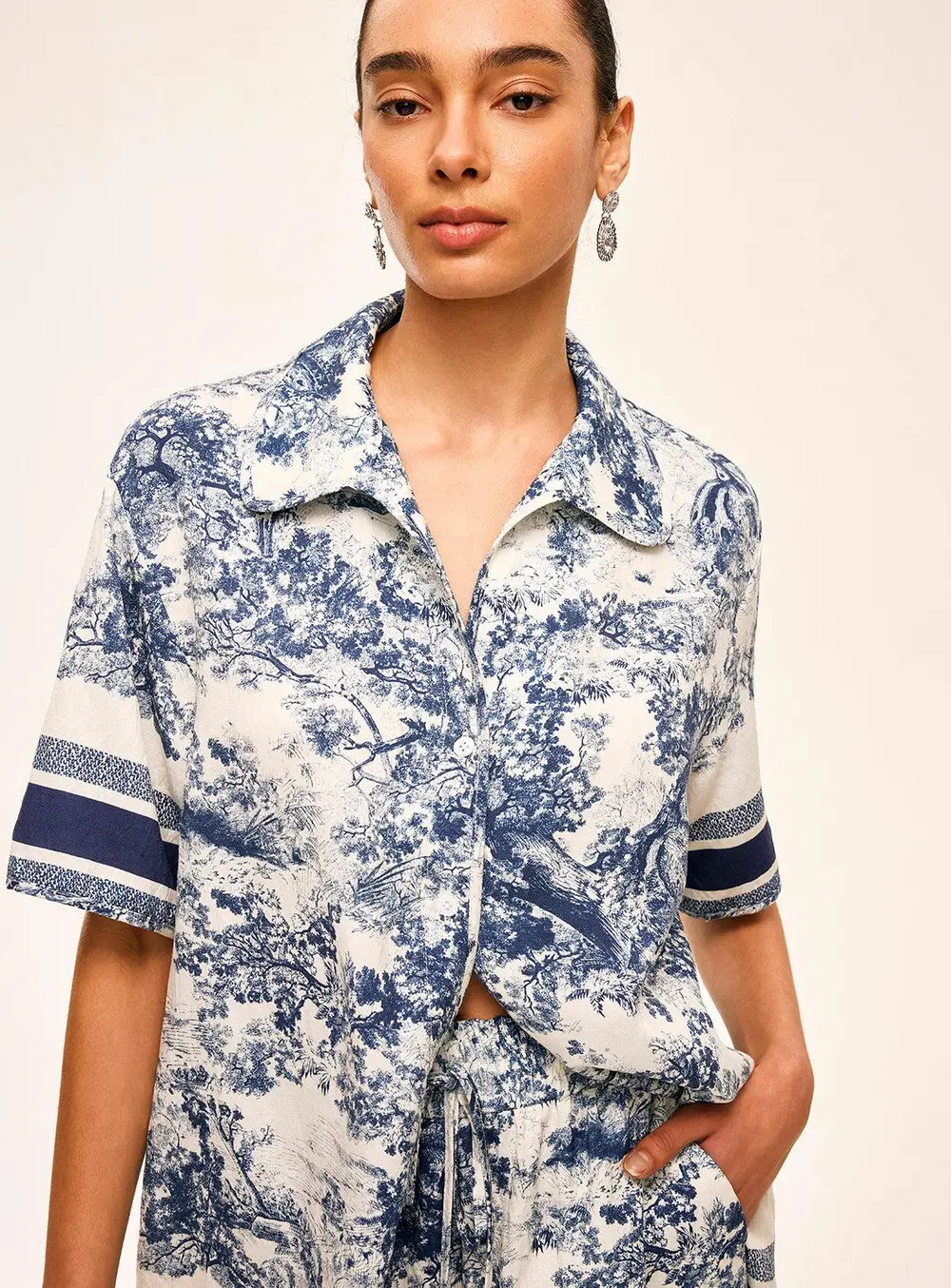 Printed Contrast Trim Shorts Set